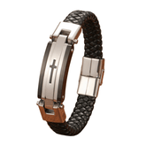 Pulseira Masculina de Couro Cruz Central